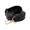Black adjustable leather bag strap replacement with a gold-toned buckle and clasp