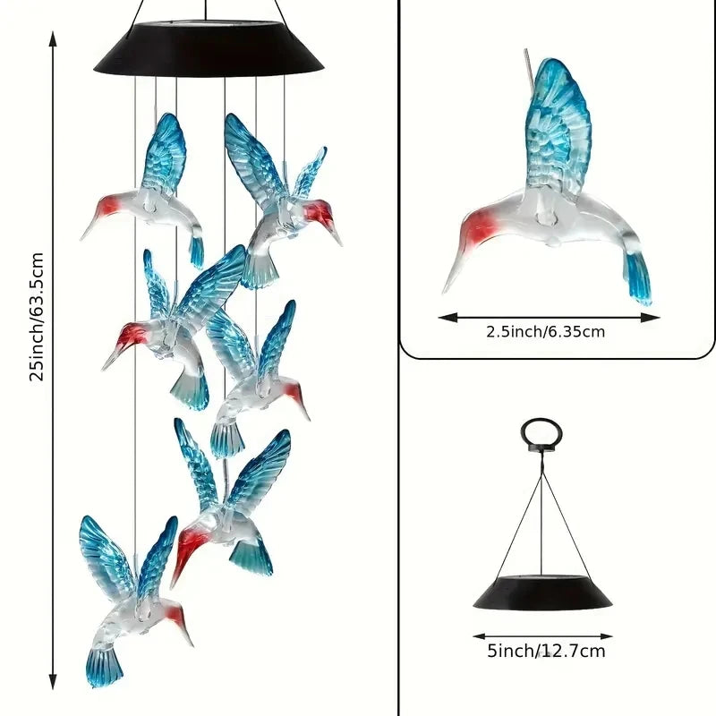 Móvil de Viento con Colibrí y Luz Solar