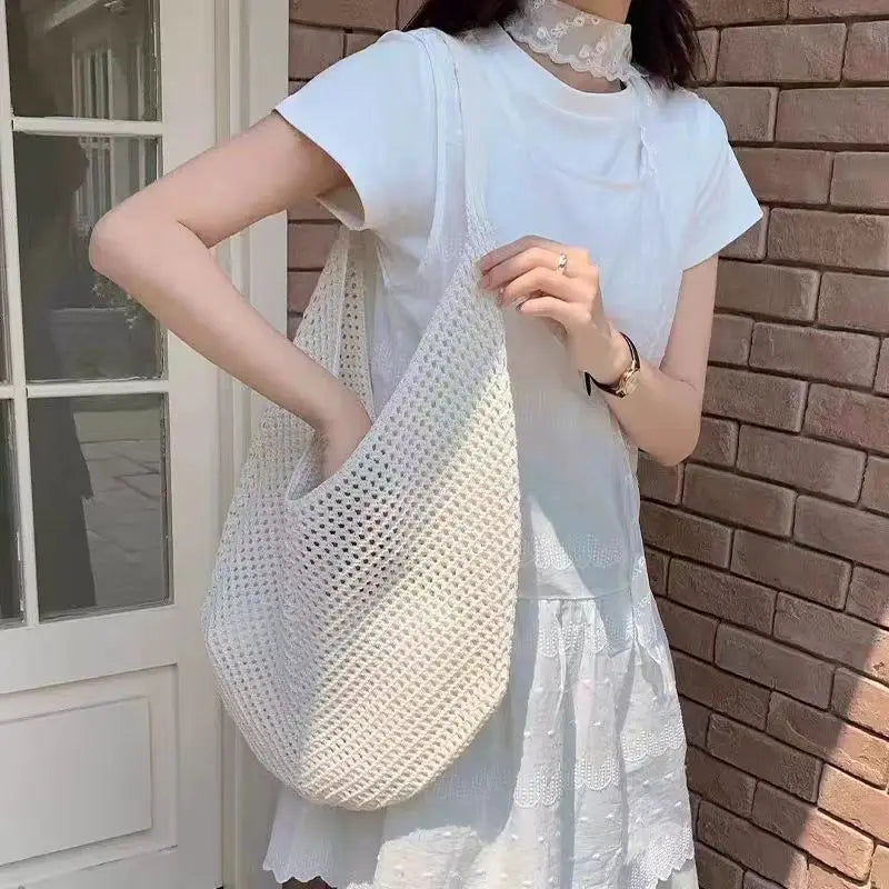 Handwoven Crochet Tote Bag – Large Capacity Shoulder Bag