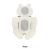 A beige universal cozy stroller seat cushion with rounded ears and a central padded area.