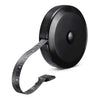 Black flexible soft tape measure with dual-sided markings and a black carrying strap.