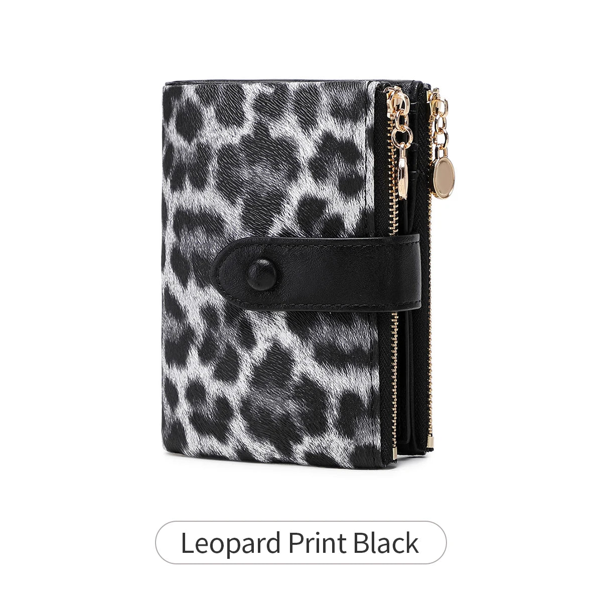 Vintage Leopard Print Tri-Fold Wallet with Double Zipper