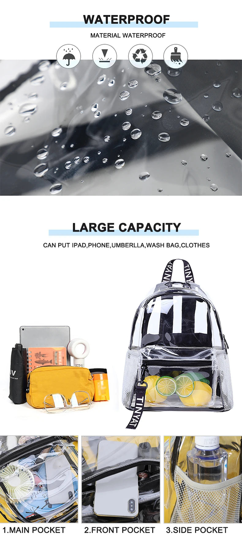 Clear Transparent Backpack for Women – Durable PVC Travel & School Bag
