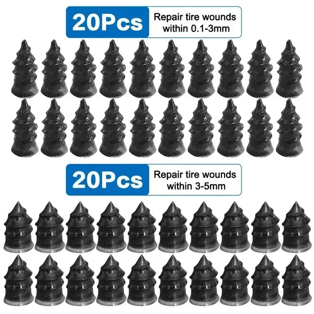 A set of tire repair nails for cars, motorcycles, and bicycles, packaged in two options: wounds within 0.1-3mm and wounds wit