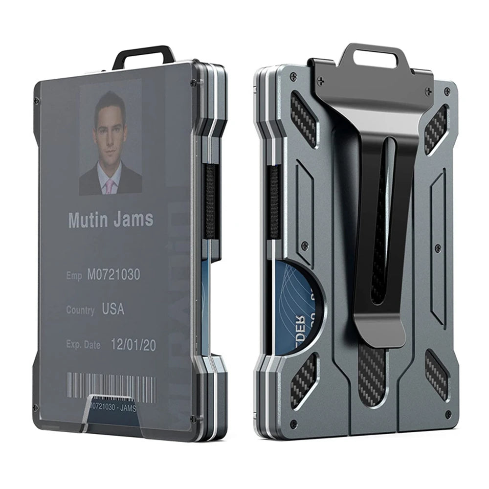 Slim Aluminum RFID Blocking Wallet with ID Window and Money Clip