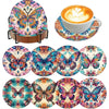 A collection of eight ocean-themed diamond art coasters and a holder kit for DIY craft.