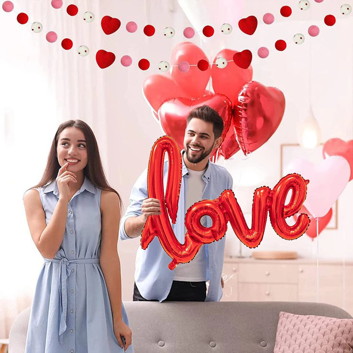 Red Love Letter Balloon Set with Rose Petals for Valentine's Day & Anniversary