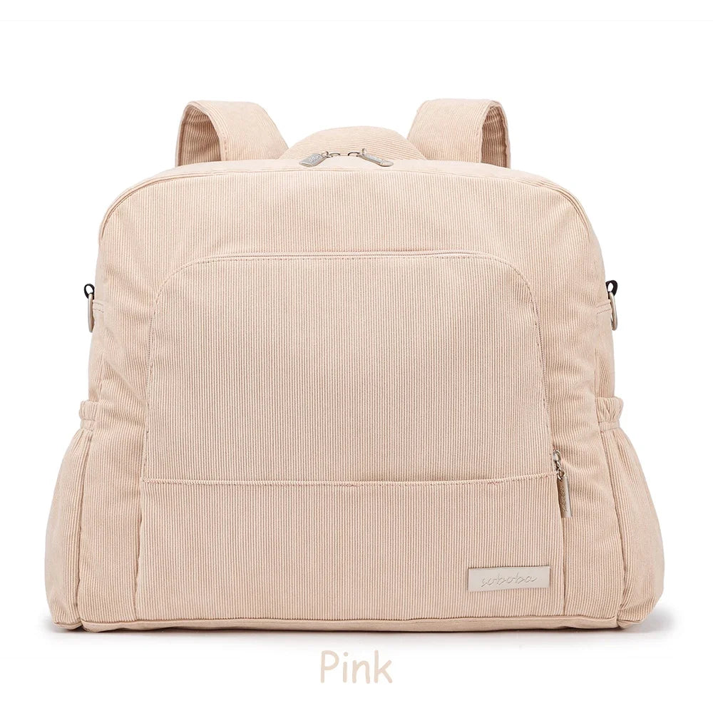 Soft Corduroy Diaper Backpack with Large Capacity