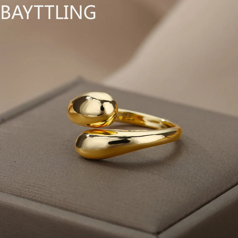 Open Teardrop Ring in Sterling Silver with Gold Accents