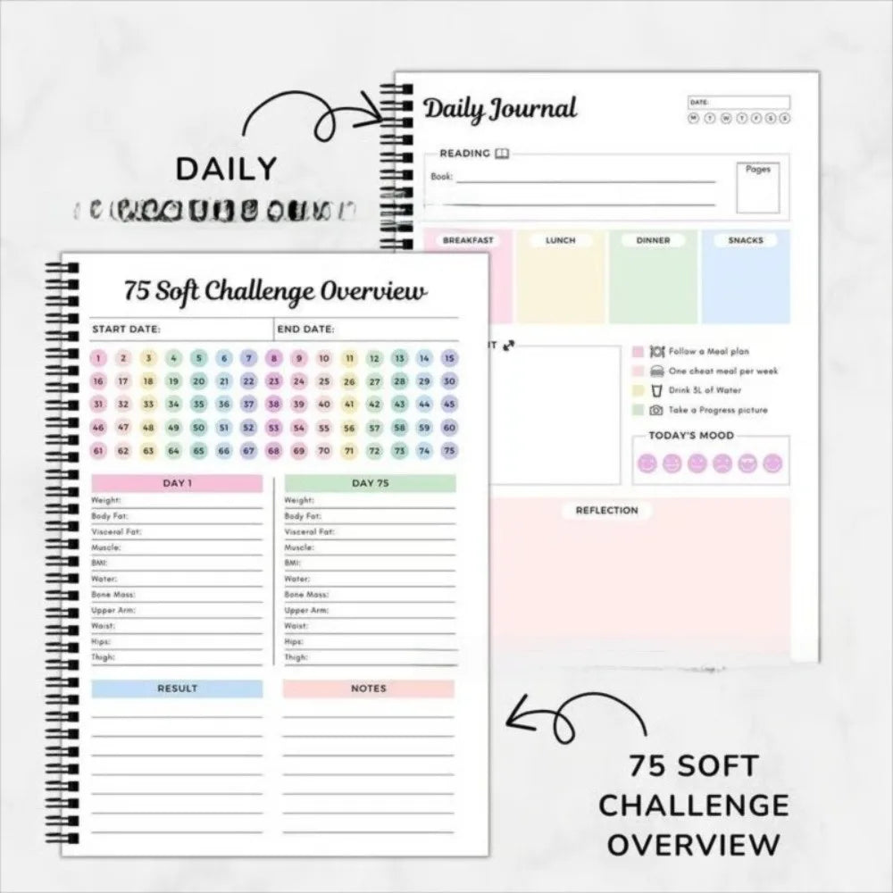 75 Day Hard Challenge Planner Notebook – A5 Hardcover Goal Tracker