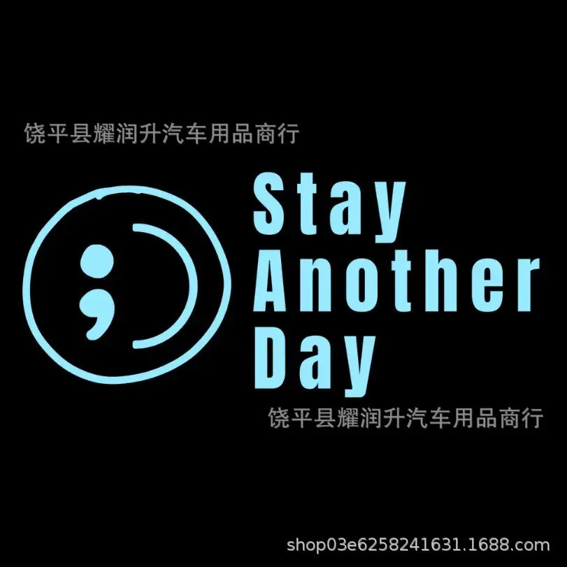 A graphic featuring a semicolon smile design on a black background, promoting car stickers for sale.