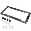 Black carbon fiber license plate frame with four mounting screws.