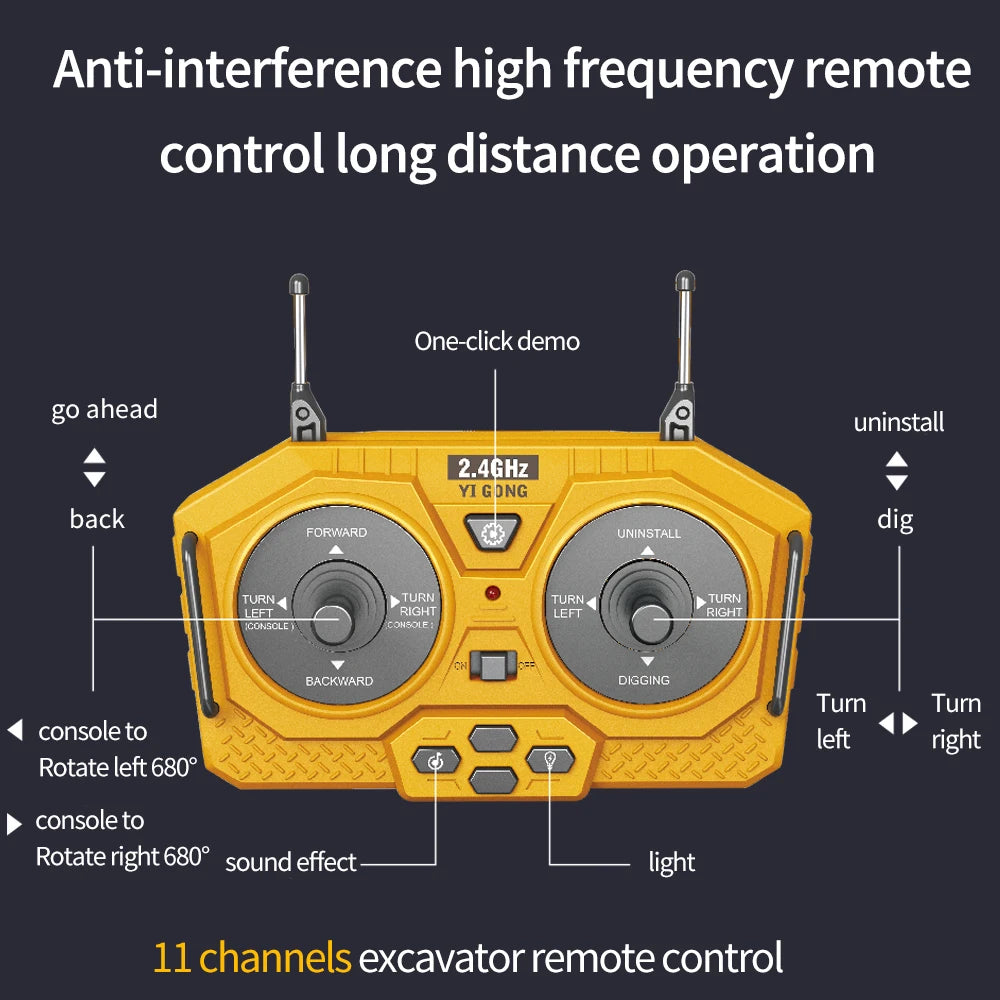 Yellow remote control for excavator long distance operation with 11 channels