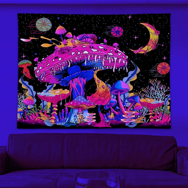 Glow-in-the-Dark Mushroom Forest Tapestry