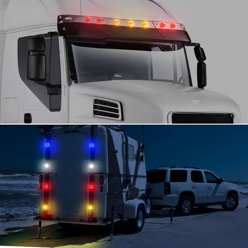 Rear view of a white truck with waterproof LED side marker lights installed.