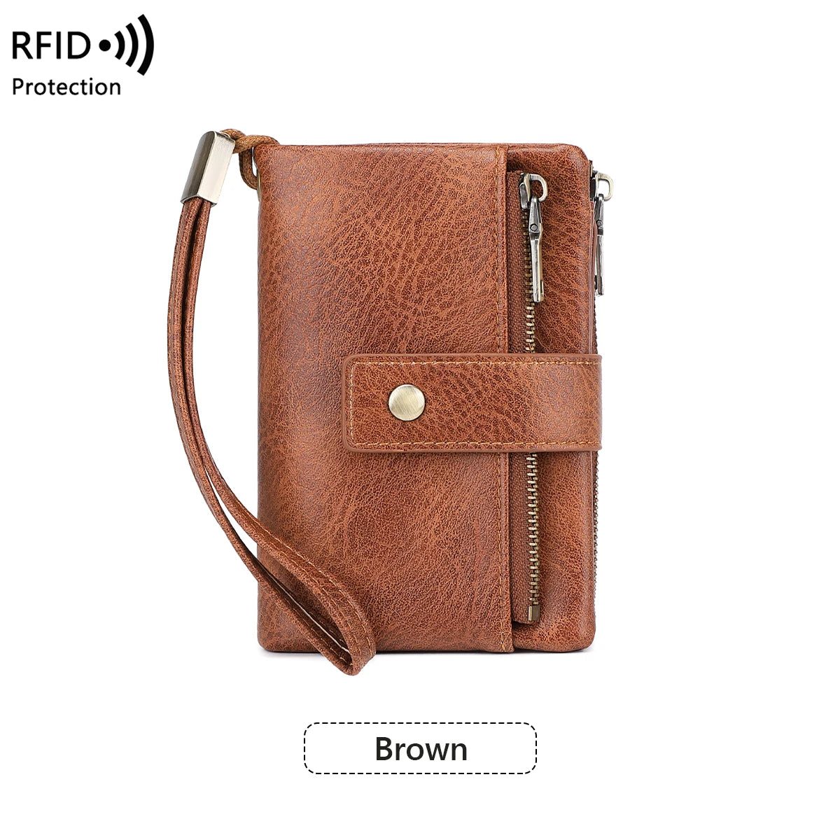 Vintage RFID-Blocking Triple-Fold Wallet with Double Zipper