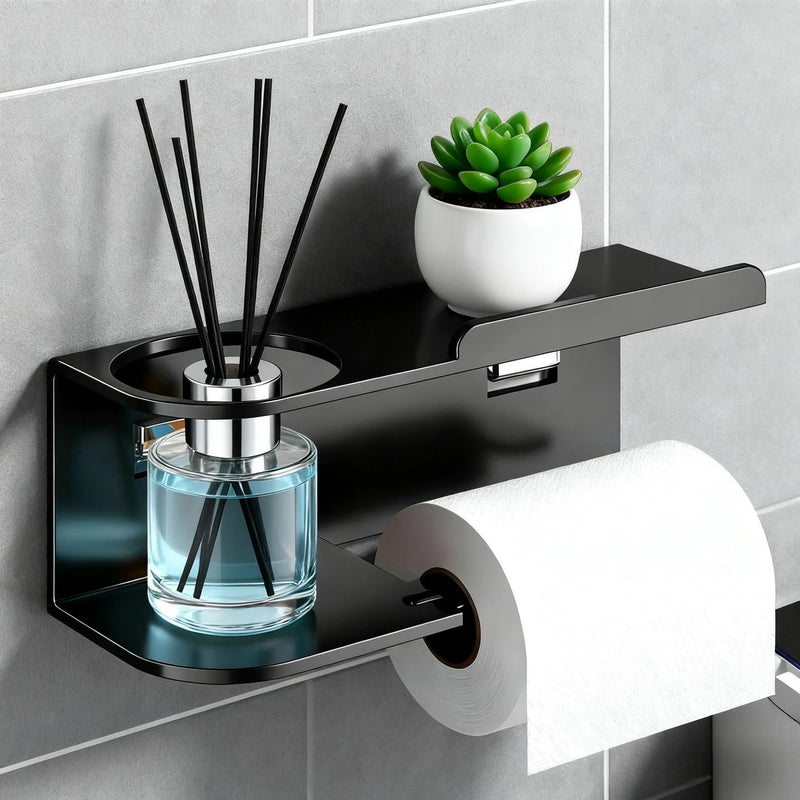 Porte-rouleau de papier toilette mural moderne avec étagère de rangement