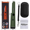 A handheld GP-Pointer metal detector with an orange body, green grip, and black protective cover.