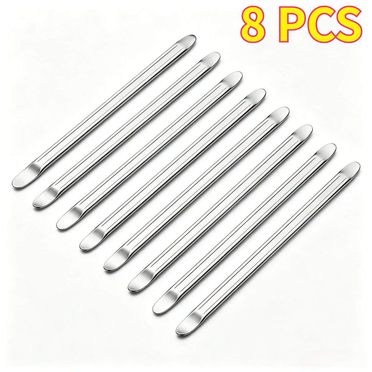 Eight silver heavy-duty tire irons with dual-end design laid out on a white background.