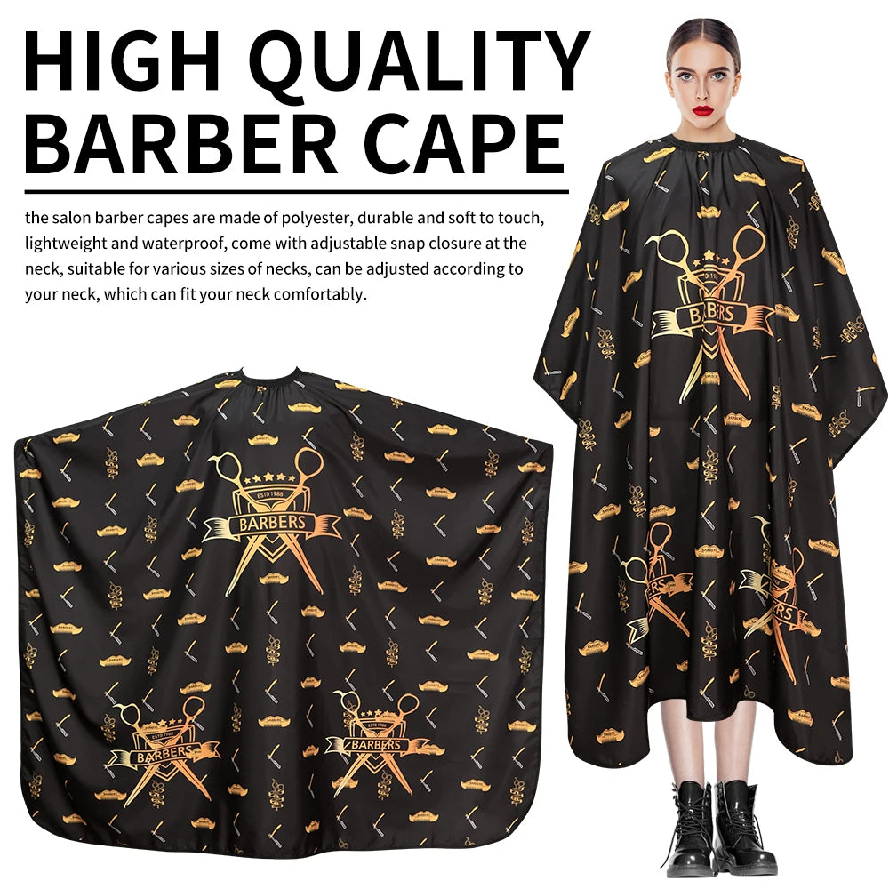 Black high quality barber cape for salon use featuring an adjustable hook closure