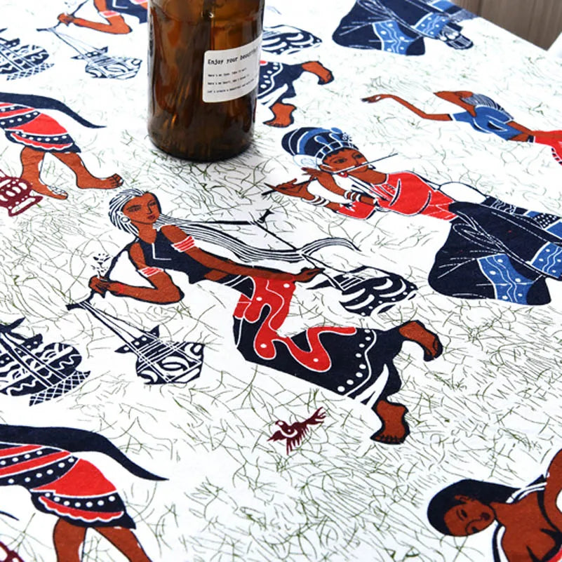 Bohemian Cotton Linen Fabric with Vintage Ethnic Print