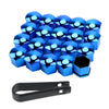 A set of twenty blue anti-rust wheel nut caps and a black tool is displayed.
