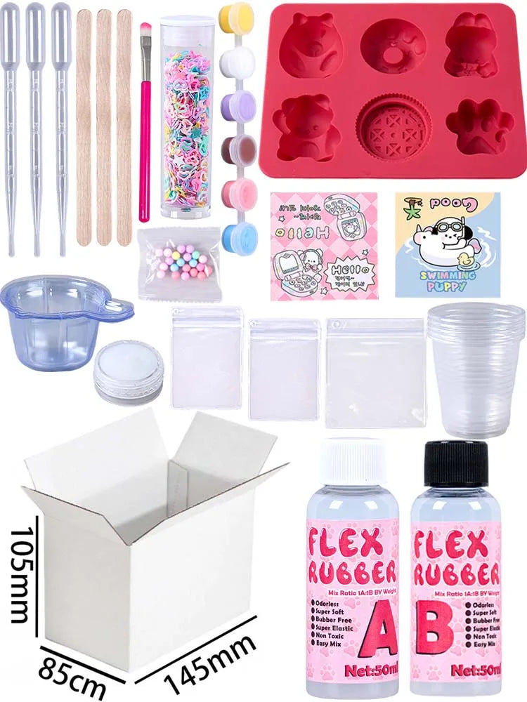 DIY Squishy Maker Kit with Silicone Molds – Cat, Paw, Bear & Donut Designs