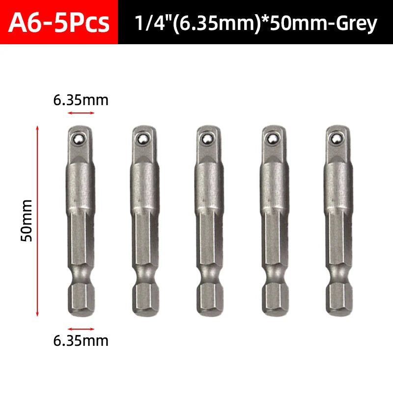 Hex Shank Socket Adapter Set for Power Drills (1/4, 3/8, 1/2 Inch)