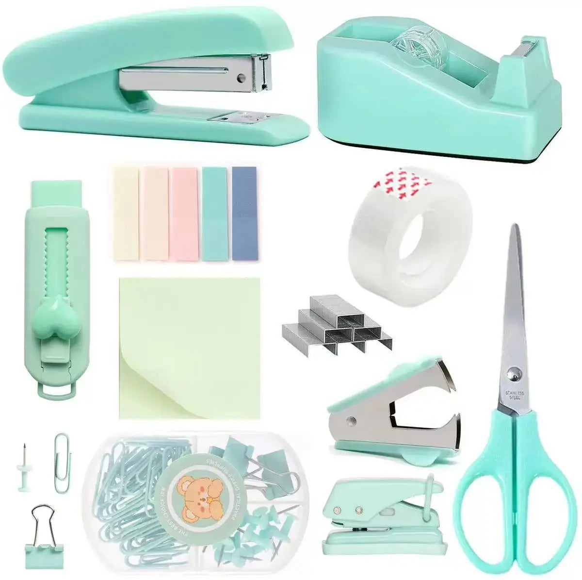 Macaron Office Desk Accessories Kit with Stapler, Tape Dispenser, and Scissors