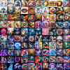 A grid of colorful diamond painting and cross stitch art featuring various cartoon and fantasy characters.