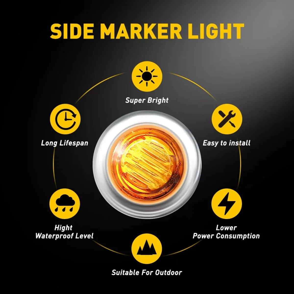 3/4 Inch Round Amber LED Side Marker Lights with Chrome Bezel (Set of 20)