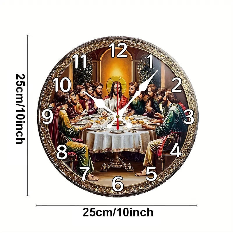 Last Supper Wooden Wall Clock – Silent Round Design for Timeless Home Decor