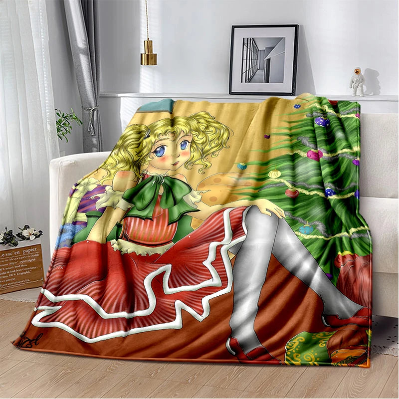 Cartoon Anime Flannel Throw Blanket in Candy Girl Design