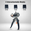 A precision grafting pruner with three interchangeable blades labeled Ω Cut, V Cut, and U Cut.