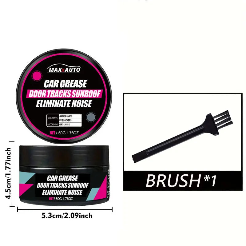 Black jar of car grease for door tracks and sunroof, with a black brush included.