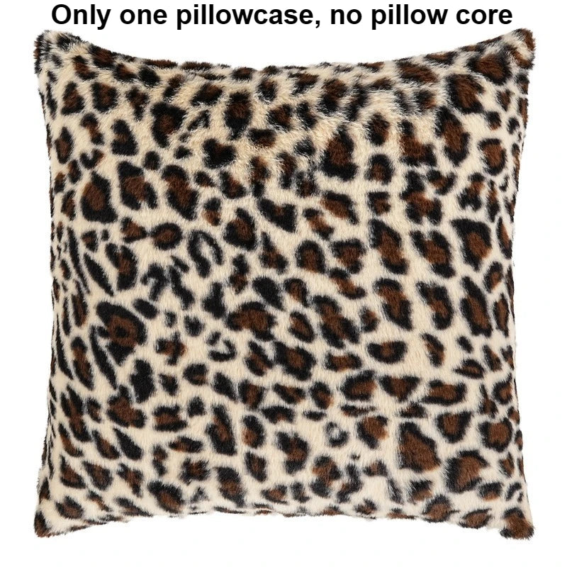 A square pillowcase with a plush velvet leopard print design in brown and beige tones.