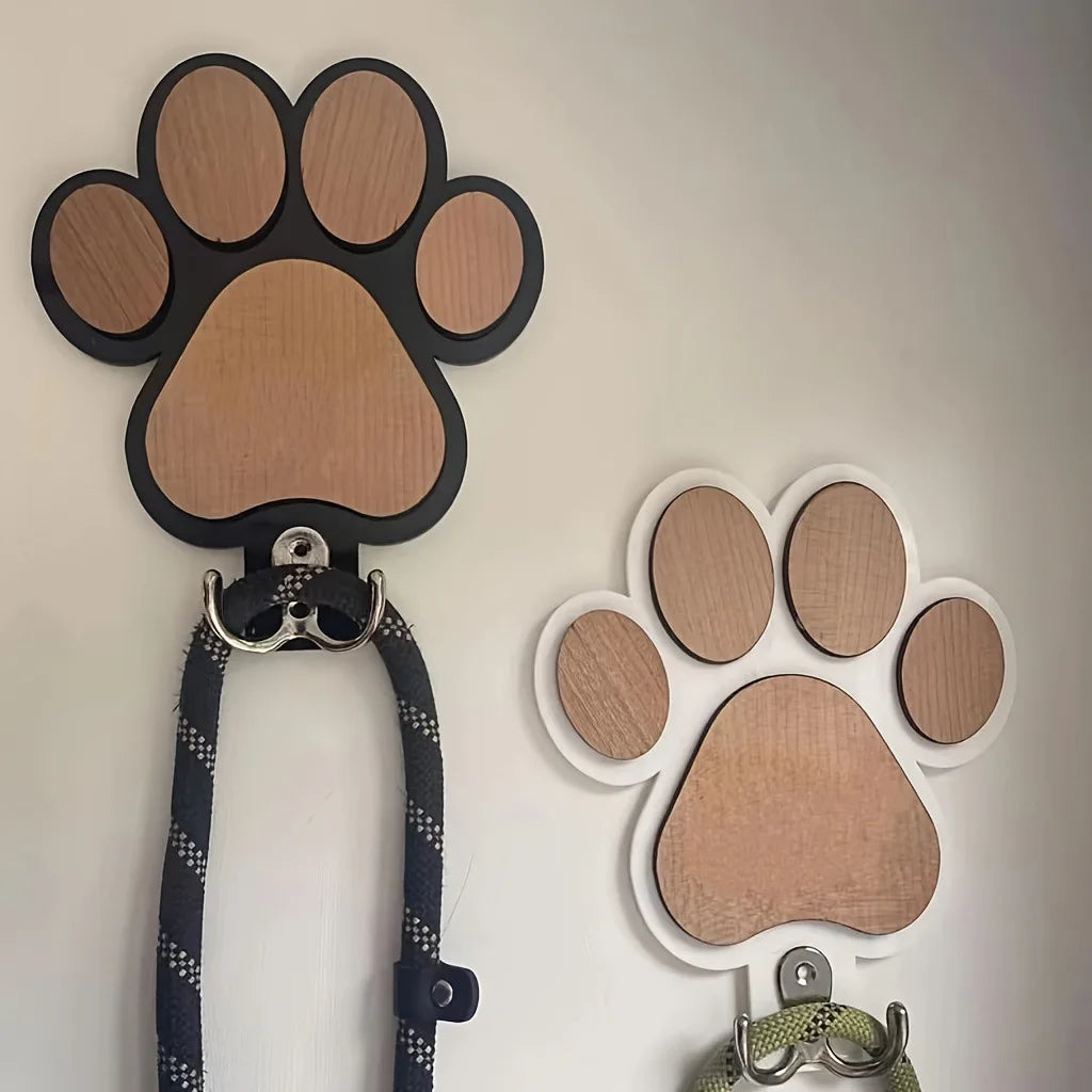 Wooden Paw Print Dog Leash & Collar Wall Hanger