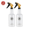 Two yellow and black spray bottles with nozzles are shown against a white background.