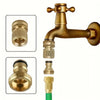 A brass garden hose quick connect kit showing a main coupling and a smaller connector piece.