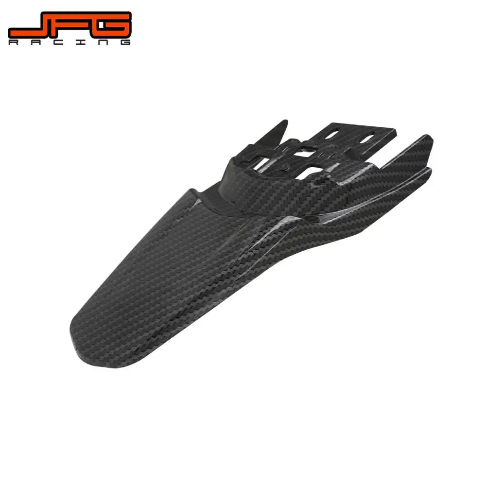 Black carbon fiber rear mudguards for a Sur-Ron S/X electric vehicle.