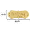 Gold-colored PU leather handmade sewing labels with a heart design, measuring 16mm by 41mm.