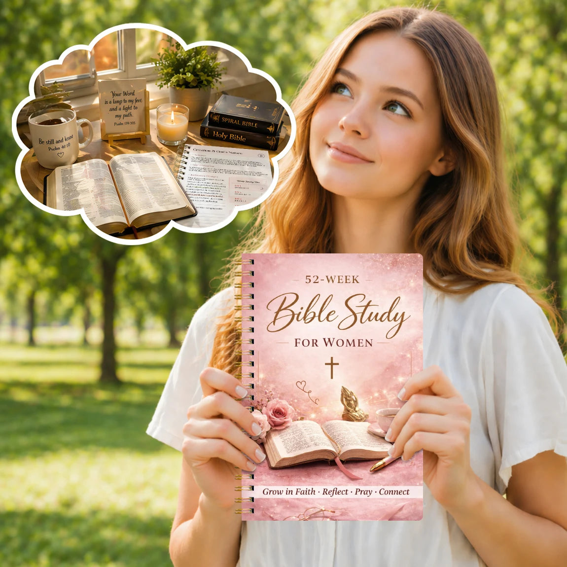 52 Week Bible Study Journal for Women – Guided Faith Planner with Spiral Binding