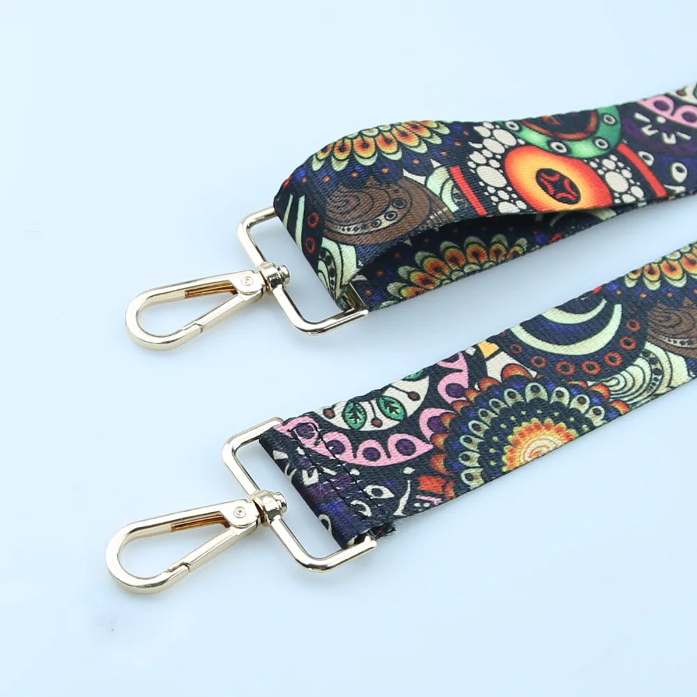 Adjustable Nylon Crossbody Bag Strap with Embroidered Detail