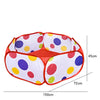 A colorful, foldable kids play tent with a ball pool pit, shown from above.