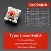 A close-up view of a red linear mechanical switch with a diagram showing its operating point and reset point.