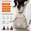 A beige multifunctional large-capacity versatile bag worn by a woman, showing its features and various color options.