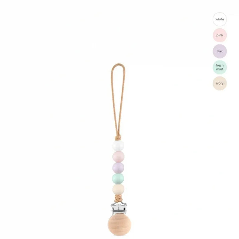 Silicone Baby Pacifier Clip with Wooden Beads