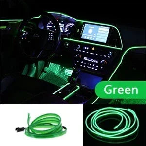 Flexible green neon accent light strip coiled for use in cars and homes