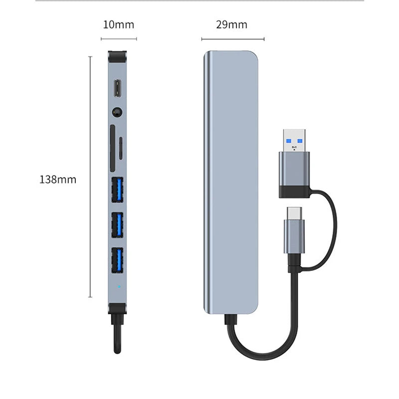 8-in-1 USB & USB-C Docking Hub with Audio Jack and Card Reader