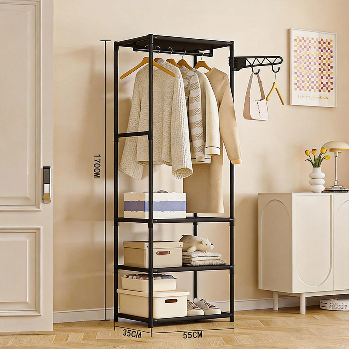 Space-Saving Multi-Use Coat Rack with Storage Shelf